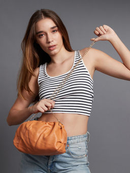 Haute Sauce - Women Orange Solid Pu Swagger Sling Bag