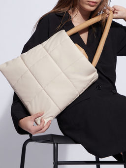 Haute Sauce - Women Beige Quilted Tote Bag