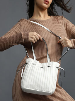 Haute Sauce - Women's White Structured Shoulder Bag with Detachable Strap