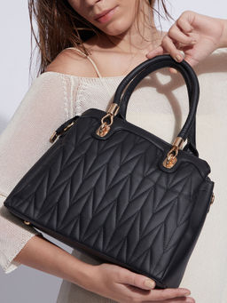 Haute Sauce - Quilted Top Handle Handbag with Detachable Strap - Black