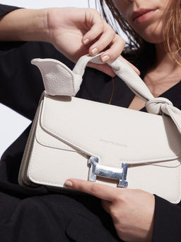 Haute Sauce - Women's The Monogram Sash Hand Bag with Detachable Strap - Bone White