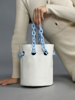 Haute Sauce - Women's The Block-A-Chain Bucket Bag - Daisy White