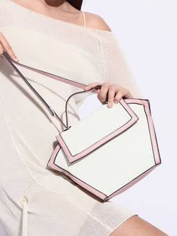 Haute Sauce - Women's The Roma Canvas Hand Bag with Detachable Strap - Blush Pink And Cloud White