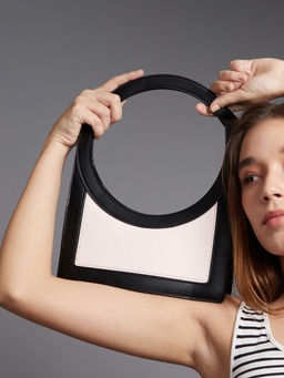 Haute Sauce - Women's The Aureola Shoulder Bag with Detachable Strap - Onyx Black And Ivory White