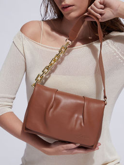 Haute Sauce - Brown Solid Shoulder Bag with Detachable Strap