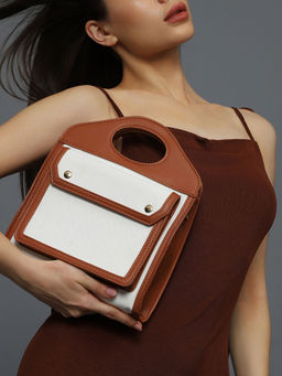 Haute Sauce - Women's The Canvas Block Hand Bag with Detachable Strap - Powder White