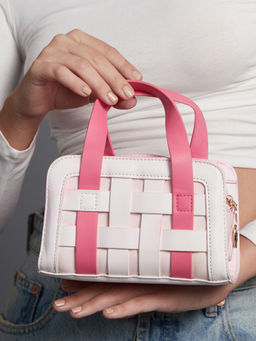 Haute Sauce - Women's The Weave Camera Mini Sling Bag - Fuchsia Pink And Ivory White