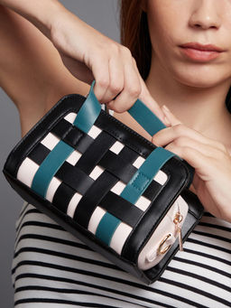 Haute Sauce - Women's The Weave Camera Mini Sling Bag - Teal Green And Onyx Black