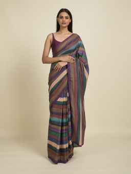 Suta - Multi-Color Stripes Digital Print Cotton Saree