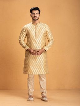Manyavar - Men Beige Art Silk Kurta with Churidar