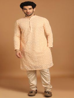 Manyavar - Men Peach Georgette Kurta with Pyjama