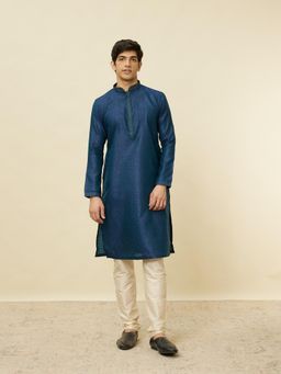 Manyavar - Men Blue Art Silk Kurta with Pyjama