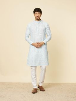 Manyavar - Men Blue Cotton Blend Kurta with Pyjama