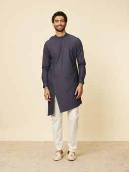 Manyavar - Men Blue Cotton Blend Kurta with Pyjama