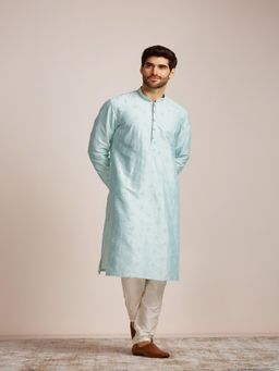 Manyavar - Men Blue Viscose Blend Kurta with Churidar