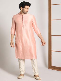 Manyavar - Men Peach Art Silk Kurta with Pyjama