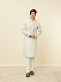 Manyavar - Men Beige Linen Kurta with Pyjama
