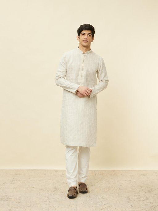 Manyavar Men Beige Linen Kurta with Pyjama