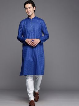 Manyavar - Men Blue Cotton Kurta with Pyjama