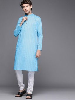 Manyavar - Men Blue Cotton Kurta with Pyjama