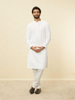 Manyavar - Men White Cotton Blend Kurta with Pyjama