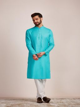 Manyavar - Men Blue Cotton Kurta with Pyjama