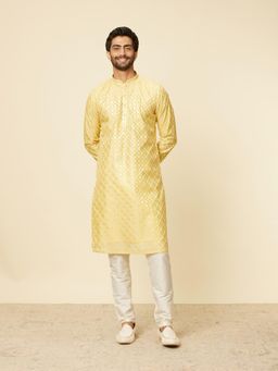 Manyavar - Men Yellow Chanderi Kurta with Pyjama