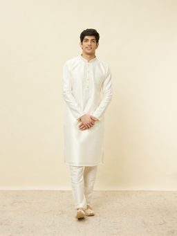Manyavar - Men Cream Art Silk Kurta with Churidar