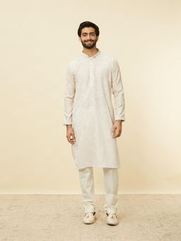 Manyavar - Men Beige Cotton Blend Kurta with Churidar