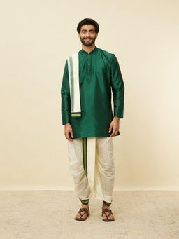 Manyavar - Men Green Art Silk Kurta with Dhoti and Dupatta