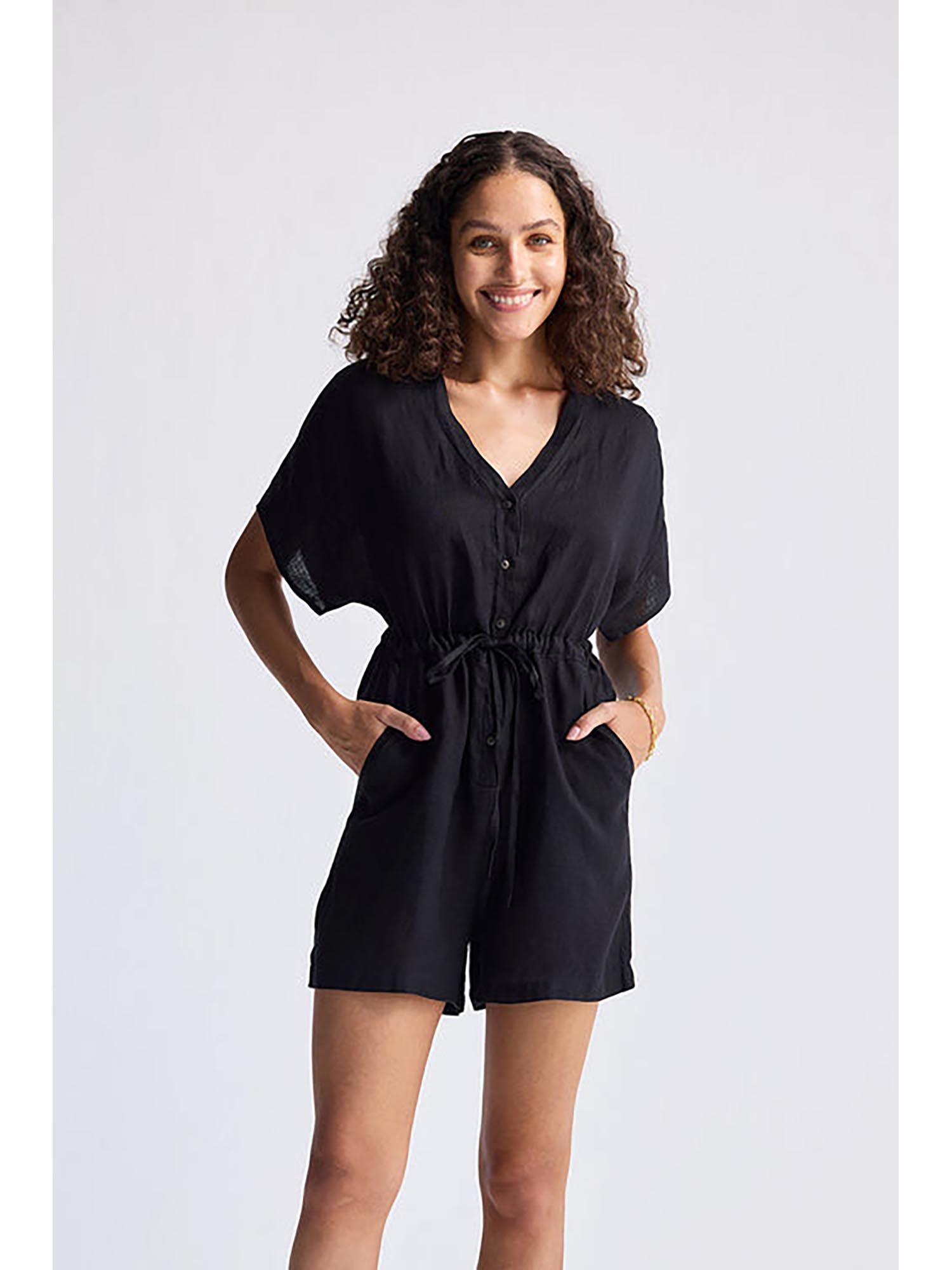 reistor Black V Neck Drawstring Romper Playsuit-picture-23