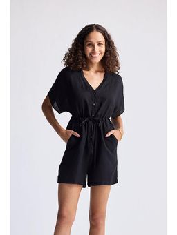Reistor - Black V Neck Drawstring Romper Playsuit