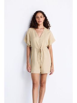 Reistor - Beige V Neck Drawstring Romper Playsuit