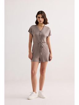 Reistor - Brown V-Neck Drawstring Knit Romper Playsuit