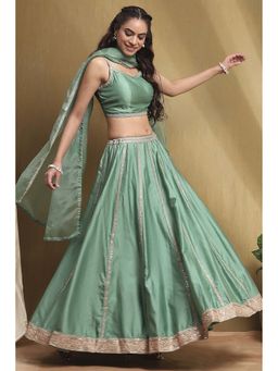 Biba - Womens Sea Green Embroidered Lehenga with Blouse and Dupatta (Set of 3)