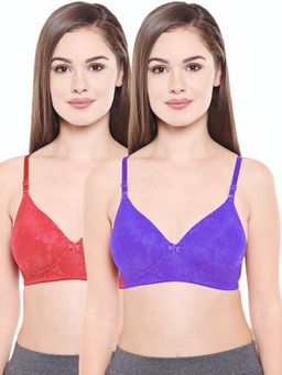 Bodycare - Lightly Padded T-Shirt Bra In Coral-Dark Purple Color (Pack of 2)