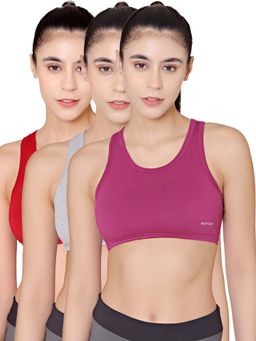 Bodycare - Sports Bra In Grey-Maroon-Wine Color (Pack of 3)