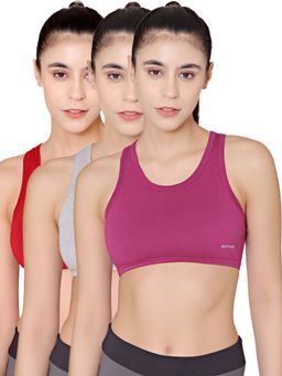 Bodycare - Sports Bra In Maroon-Skin-Wine Color (Pack of 3)