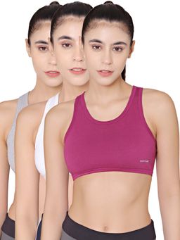 Bodycare - Sports Bra In Skin-White-Wine Color (Pack of 3)