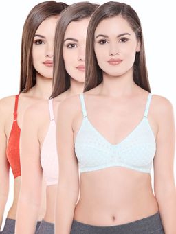 Bodycare - Perfect Coverage Bra In Coral-Pink-Sky Color - Pack Of 3