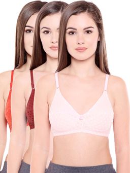 Bodycare - Perfect Coverage Bra In Coral-Pink-Wine Color - Pack Of 3