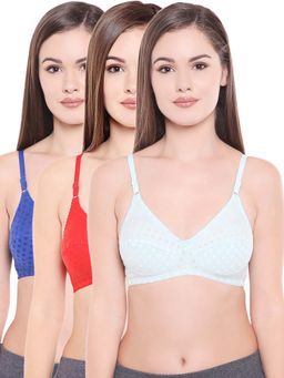 Bodycare - Perfect Coverage Bra In Royal Blue-Red-Sky Color - Pack Of 3
