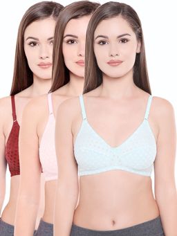 Bodycare - Perfect Coverage Bra In Sky-Wine-Pink Color - Pack Of 3