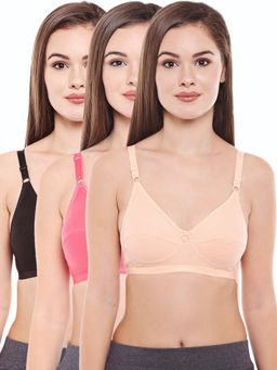 Bodycare - Perfect Coverage Bra In Black-Coral-Dark Peach Color - Pack Of 3