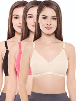 Bodycare - Perfect Coverage Bra In Black-Coral-Skin Color - Pack Of 3