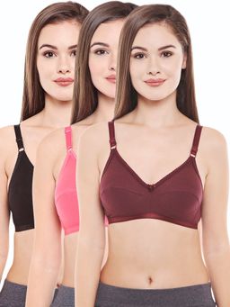 Bodycare - Perfect Coverage Bra In Black-Coral-Wine Color - Pack Of 3