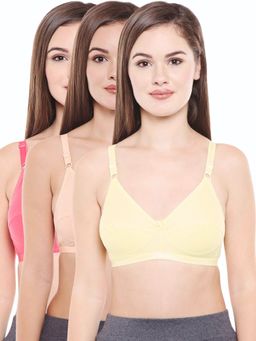 Bodycare - Perfect Coverage Bra In Coral-Dark Peach-Light Lemon Color - Pack Of 3