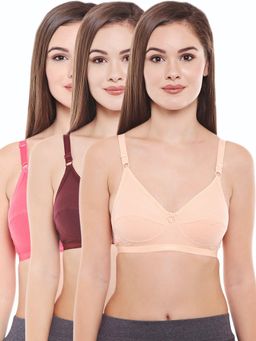 Bodycare - Perfect Coverage Bra In Coral-Wine-Dark Peach Color - Pack Of 3