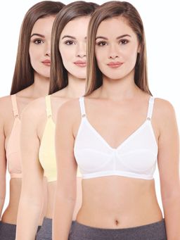 Bodycare - Perfect Coverage Bra In Dark Peach-Light Lemon-White Color - Pack Of 3