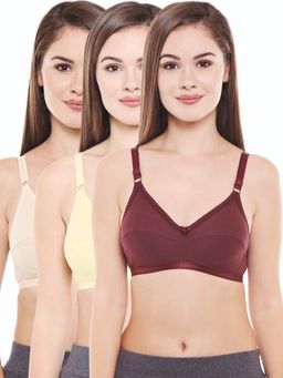 Bodycare - Perfect Coverage Bra In Light Lemon-Skin-Wine Color - Pack Of 3